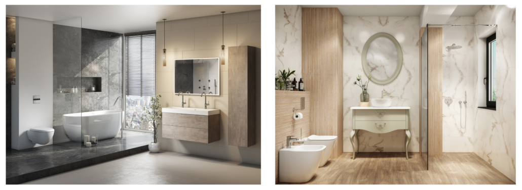 Diseño de baño con cisterna integrada.