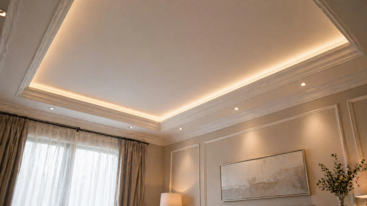 Cenefas decorativas con iluminación LED indirecta en techo moderno