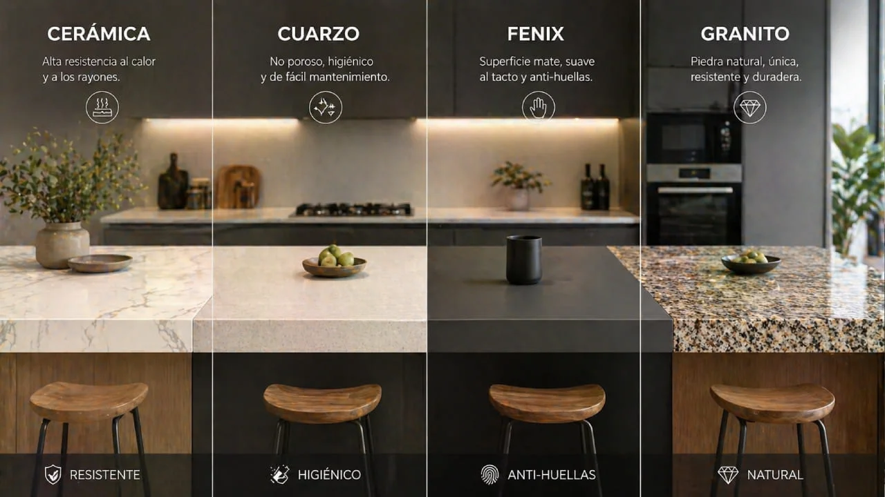 Cocina moderna con encimera resistente y diseño elegante