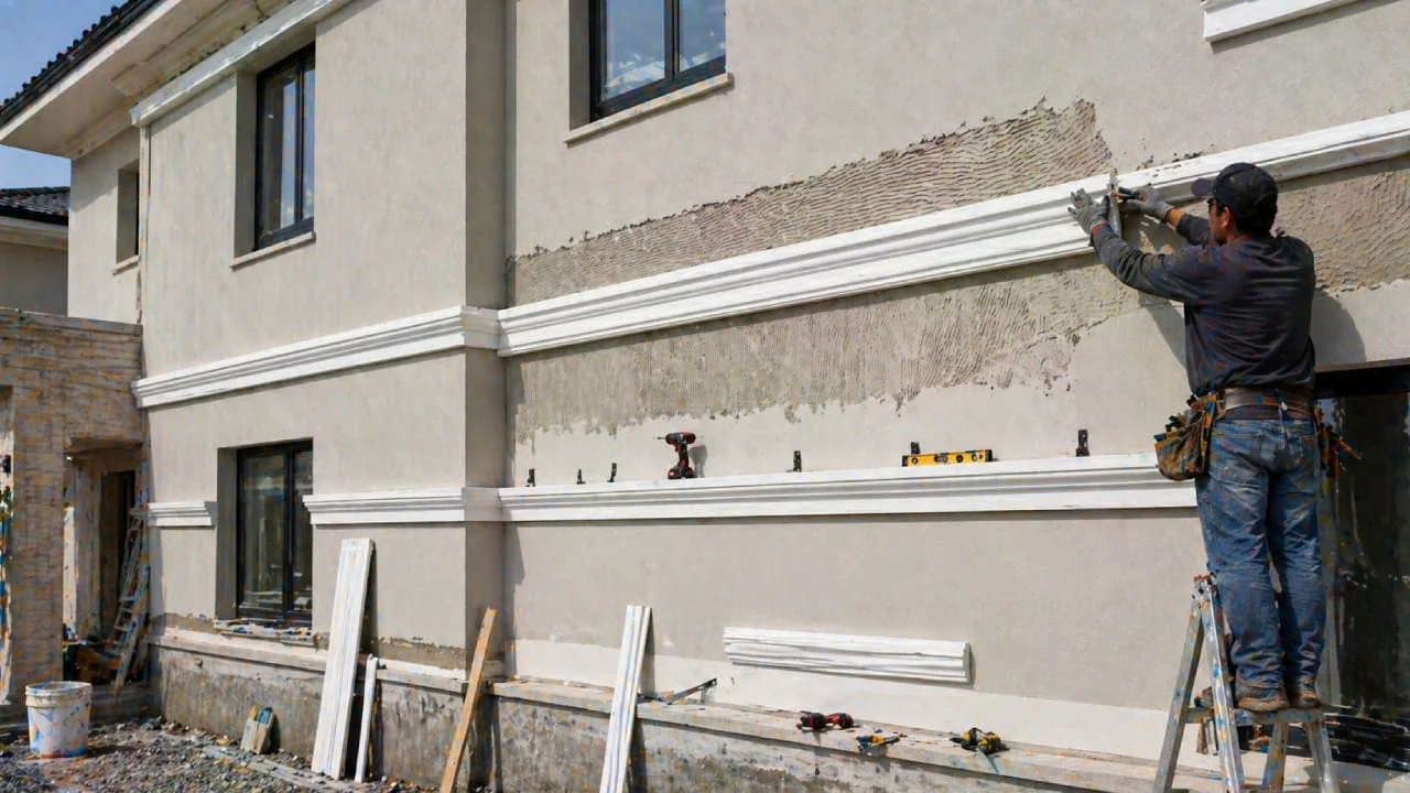 Instalación de cinturones decorativos exteriores en fachada de casa