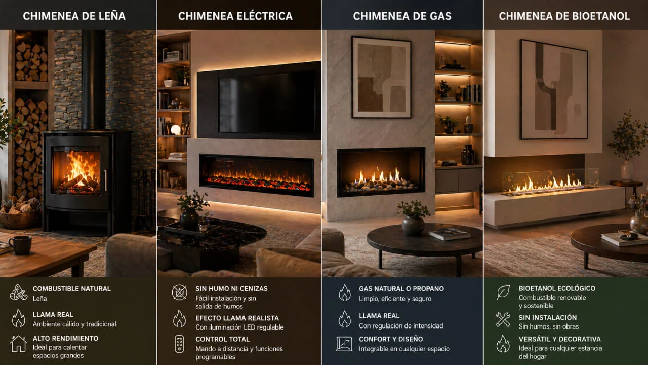 Tipos de chimeneas decorativas para el hogar