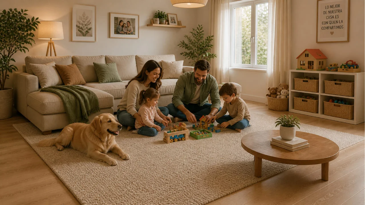 Alfombra resistente para salón con niños y mascotas