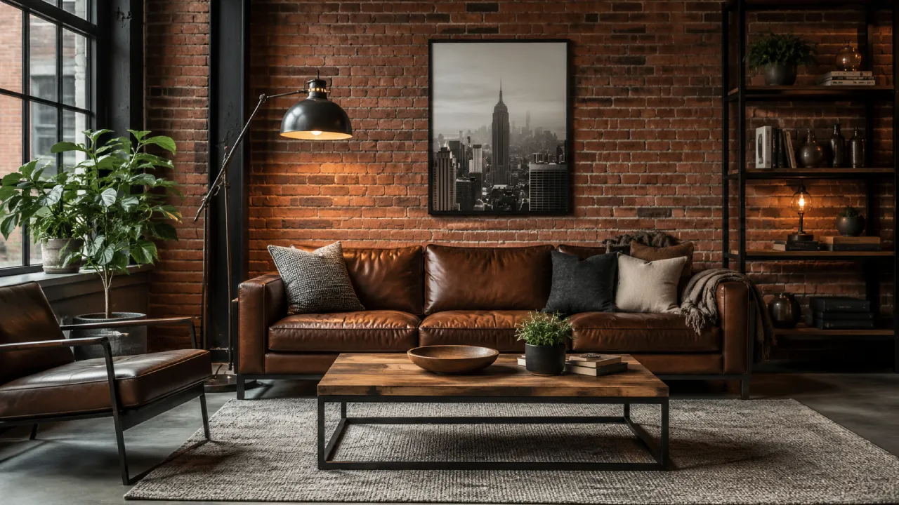 Amueblar tu casa en estilo industrial con sofá de cuero, ladrillo y metal