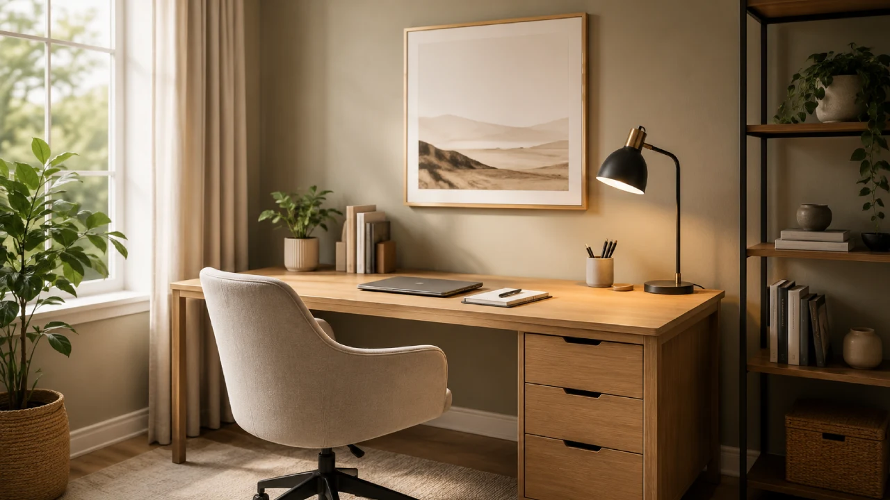 Zona de trabajo en casa con diseño interior que mejora la concentración