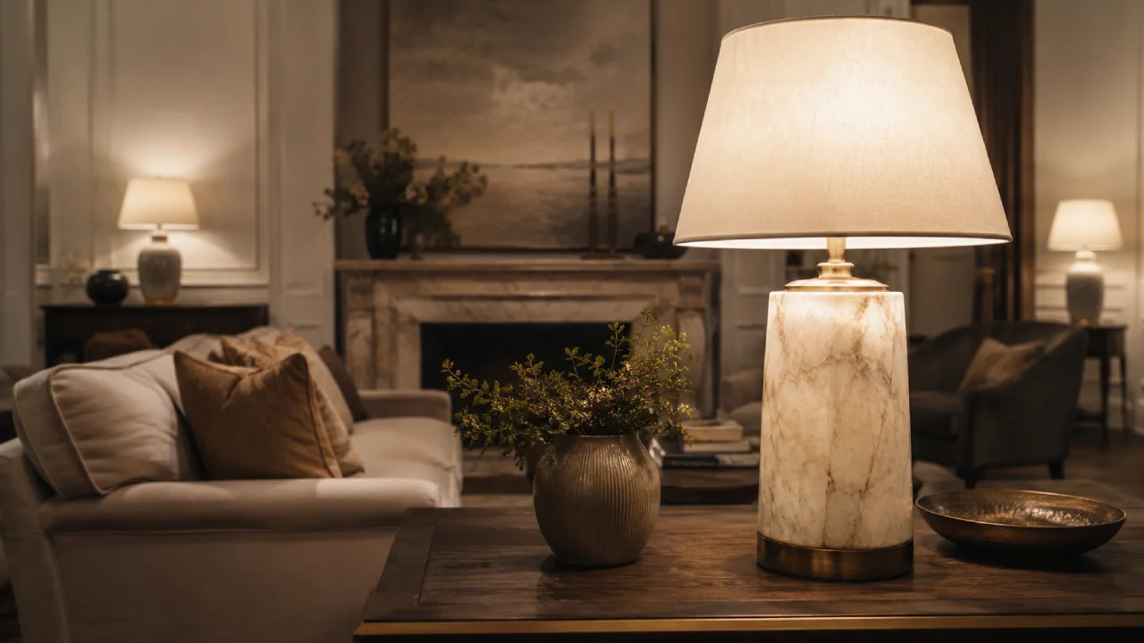 Casa de lujo con iluminación cálida en capas y lámparas decorativas