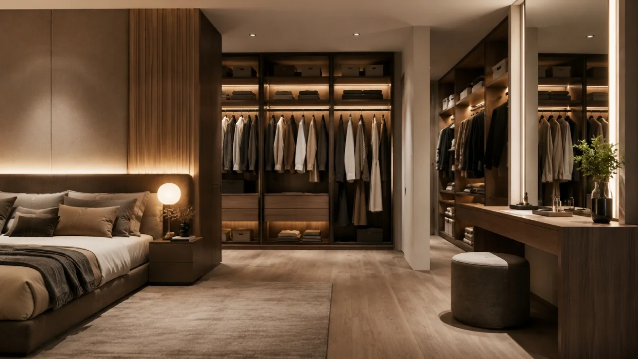 Vestidor iluminado con luz interior y espejo con luz frontal