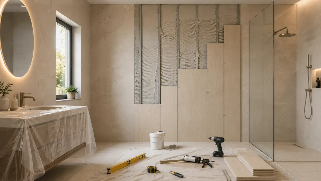 Renovación del baño con paneles decorativos para sustituir azulejos