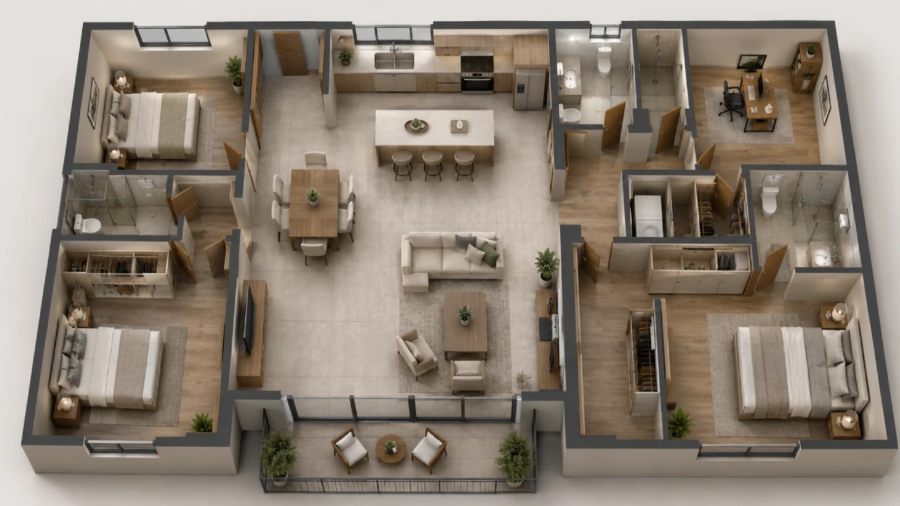 Presupuesto de diseño de interiores para una vivienda de 120 m² con distribución completa