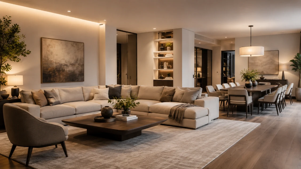 Salón comedor moderno dentro de presupuesto de diseño de interiores