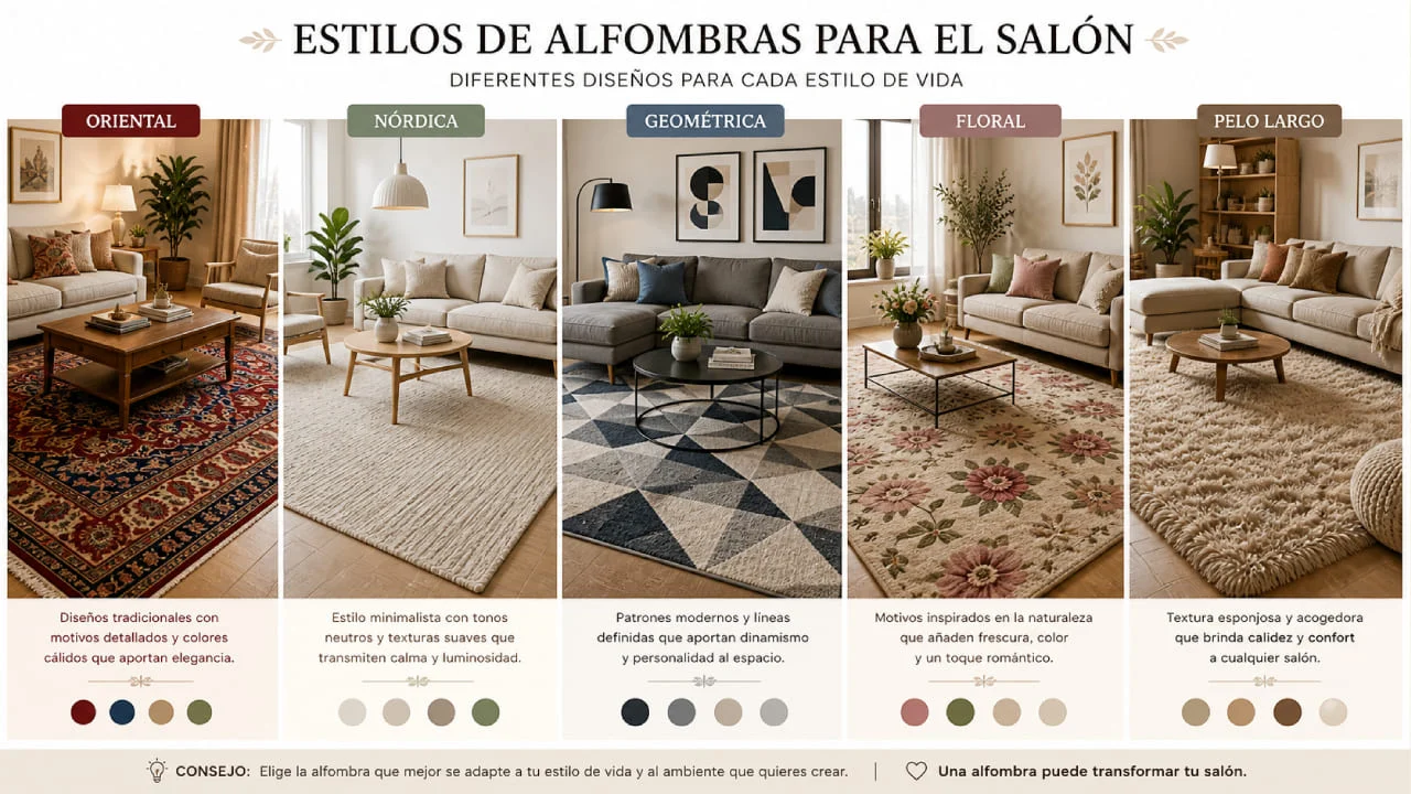 Tipos de alfombras para salón moderno clásico y nórdico